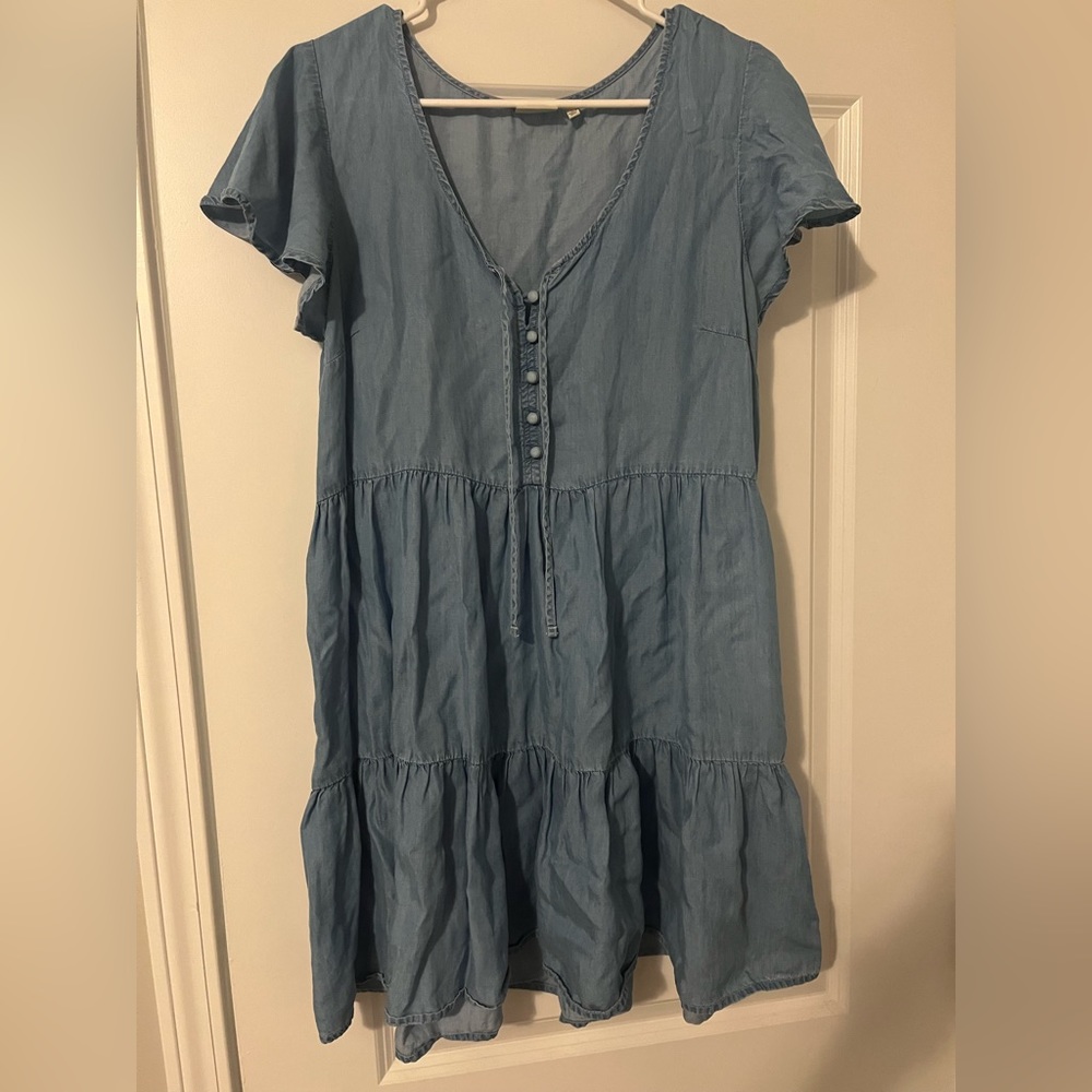 Size L True Craft denim dress with buttons. 18.5” from arm pit to arm pit.
